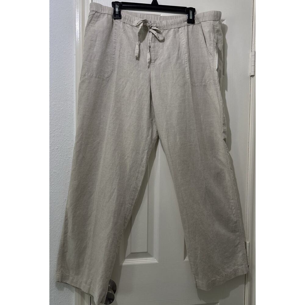 Liz Claiborne Linen Blend Pants Mid Rise Wide Leg Pull On Drawstring Size XL NWT